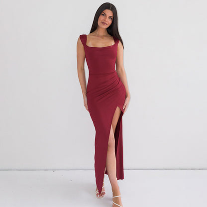 Casandra Clothing - Solid Color Slit Dress