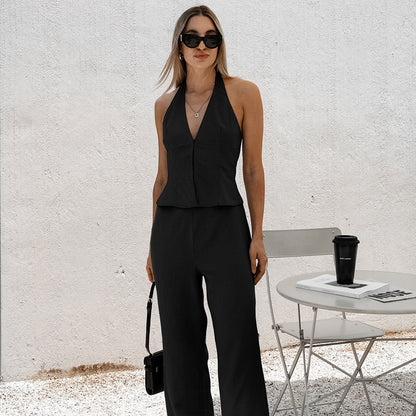 V-neck Halter Vest And Trousers Two-piece Set