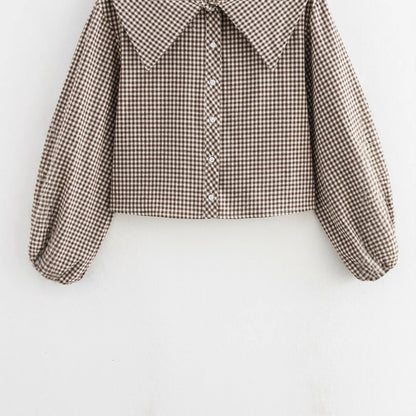 Small Round Lapel Plaid Shirt