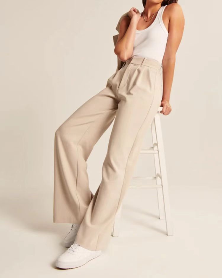 High Waist Wide Leg Pants With Belt Casual Suit