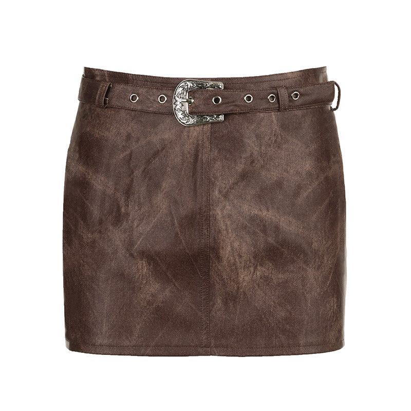 Brown Vintage Tie-dye Leather Skirt