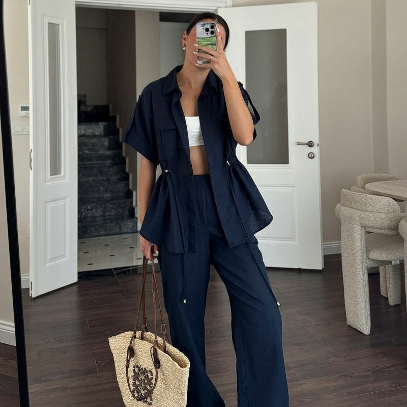 Overalls Style Drawstring Pocket Two-piece Set