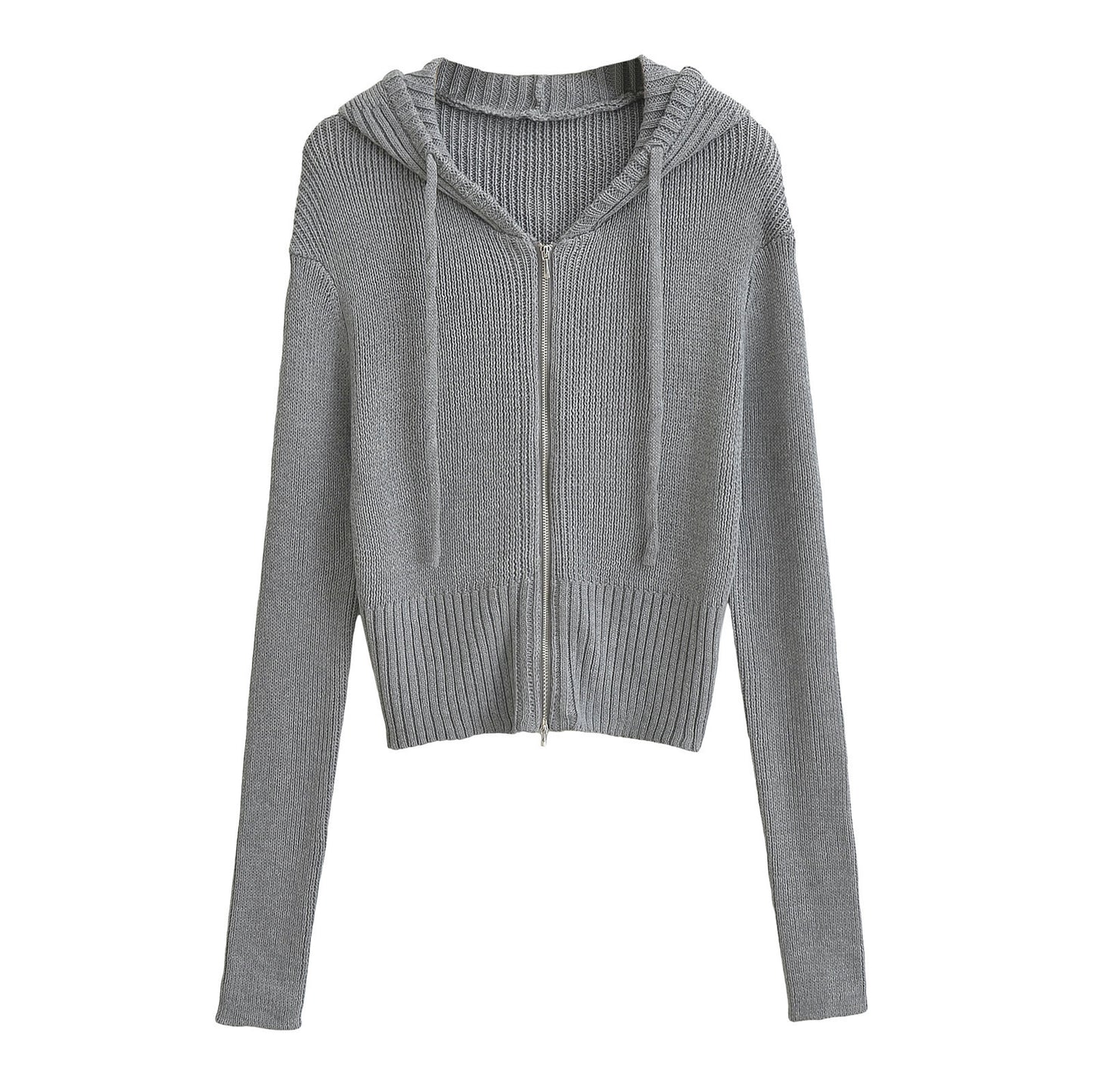 Hooded Zipper Knitted Cardigan