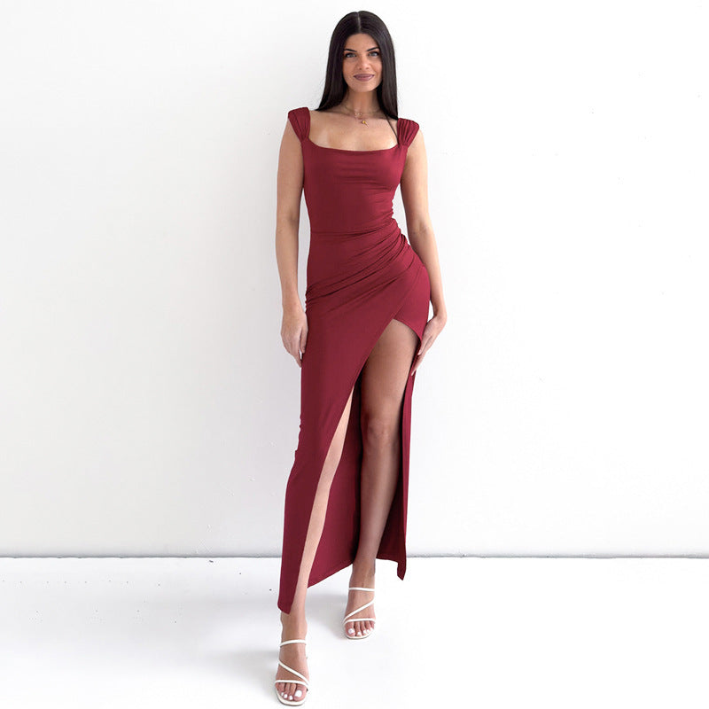 Casandra Clothing - Solid Color Slit Dress