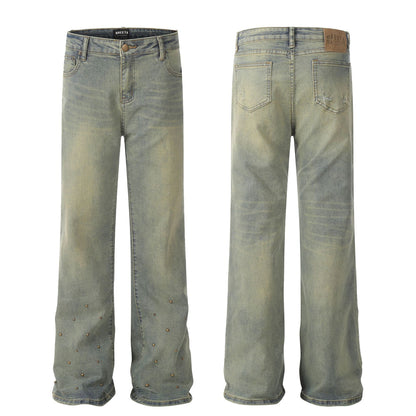 Distressed Design Washed Rivet Jeans