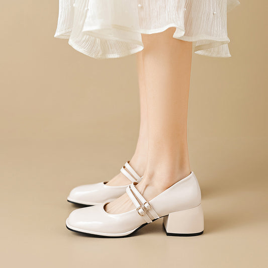 Chunky Heel Leather Retro Shoes