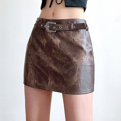 Brown Vintage Tie-dye Leather Skirt