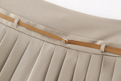 Wide Pleated Thin Belt Decorative Pantskirt