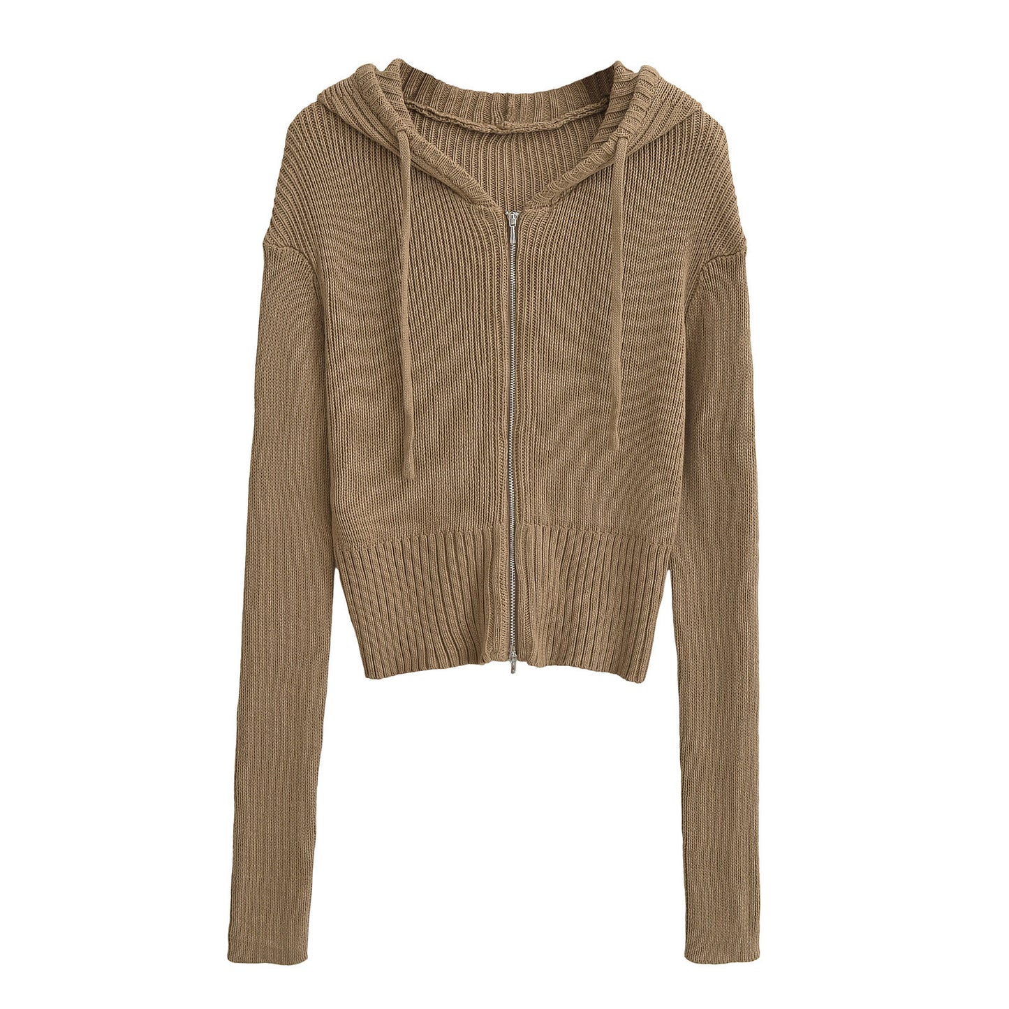 Hooded Zipper Knitted Cardigan