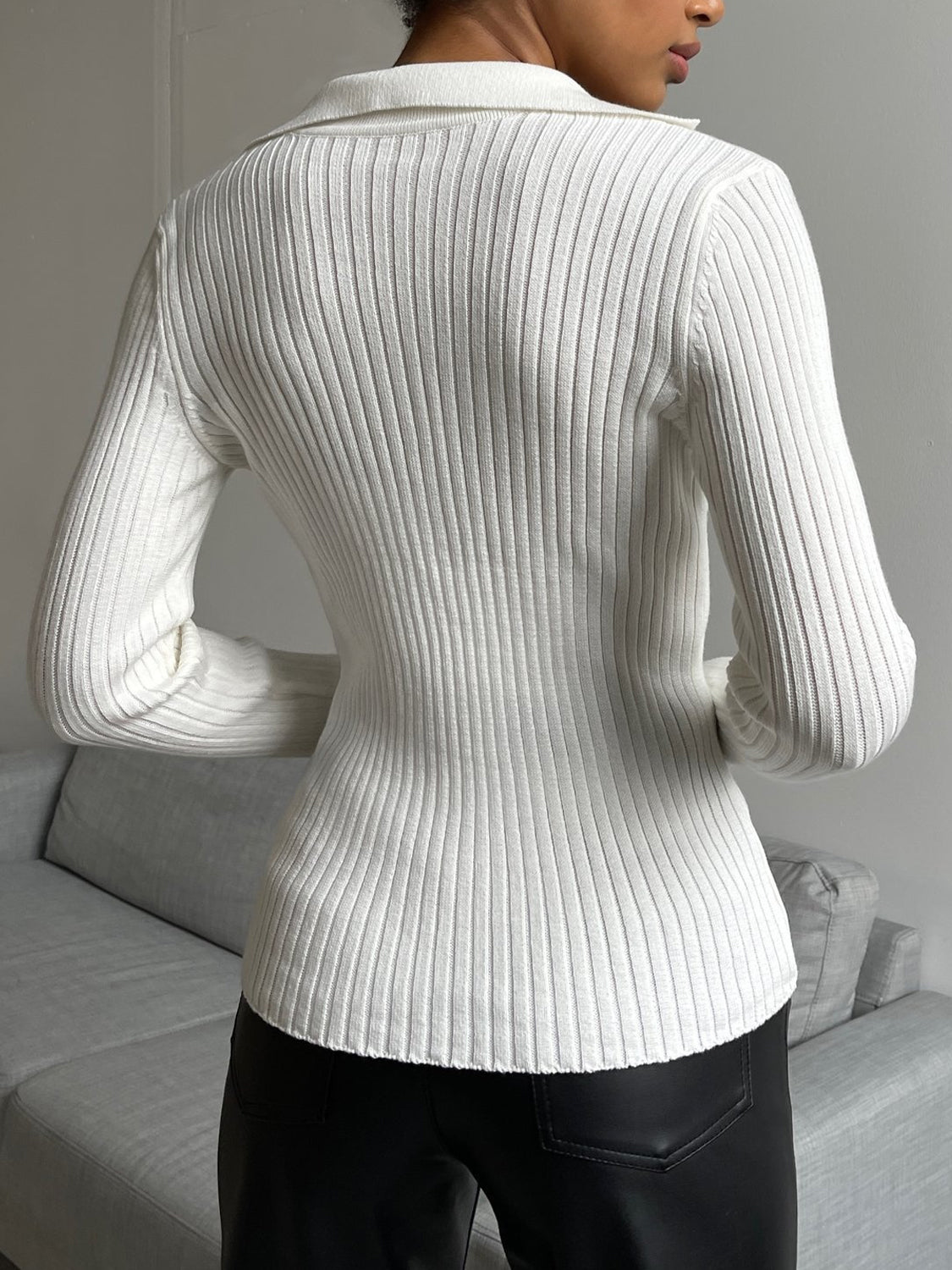 Johnny Collar Rib-Knit Top