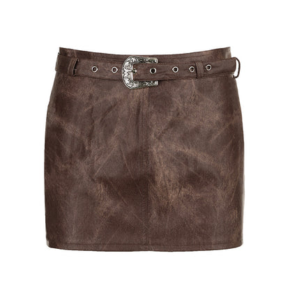 Brown Vintage Tie-dye Leather Skirt