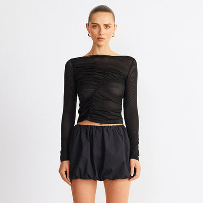 See-through Slim-fit Midriff-baring Top