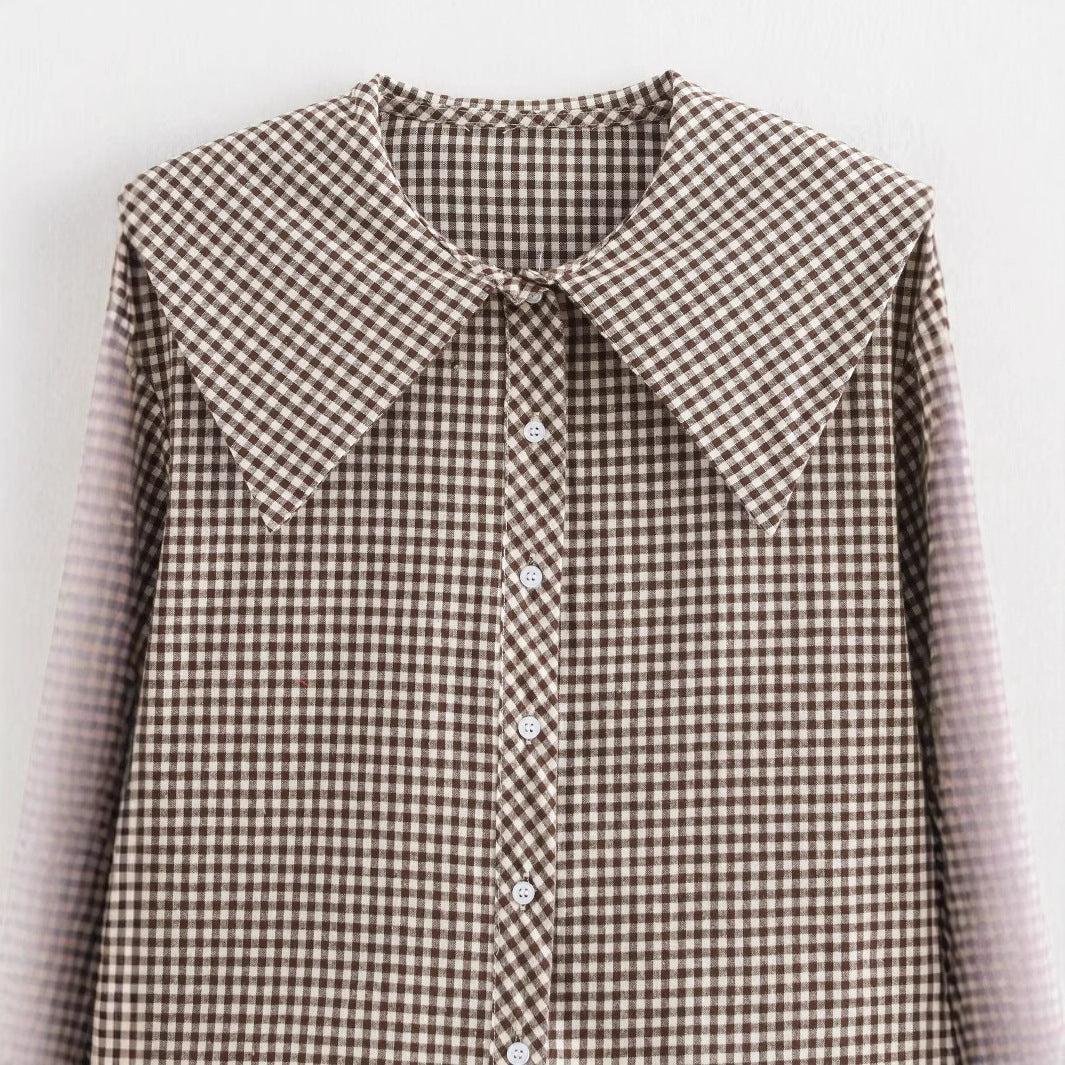 Small Round Lapel Plaid Shirt