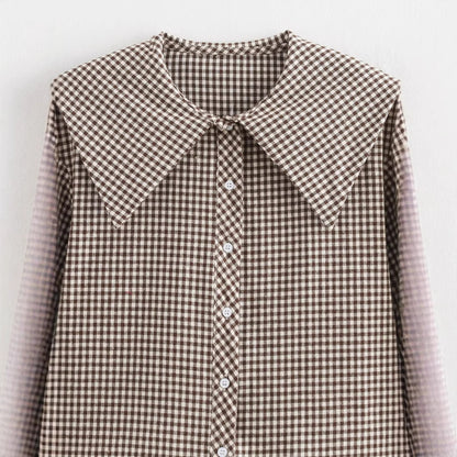 Small Round Lapel Plaid Shirt