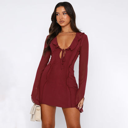 Lace-up Long-sleeved Dress