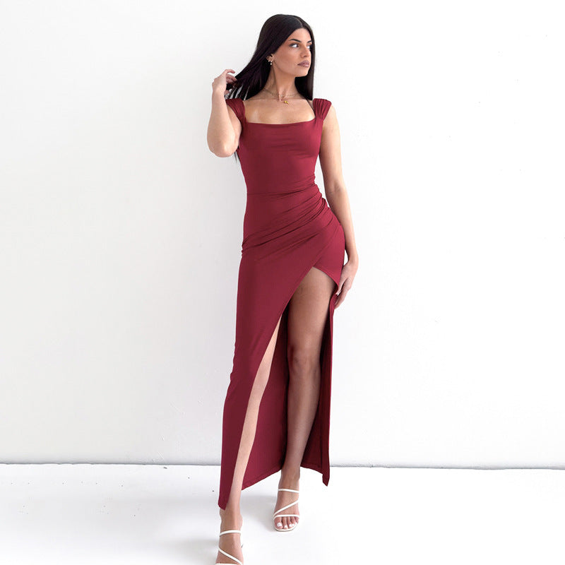 Casandra Clothing - Solid Color Slit Dress