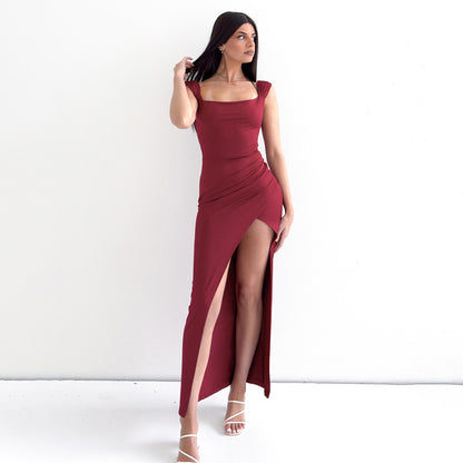 Casandra Clothing - Solid Color Slit Dress