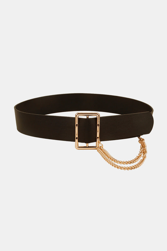 Leather Wide Belt with Chain